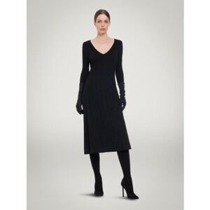 NWT Wolford Merino Rib Dress 52953 L Black V-neck